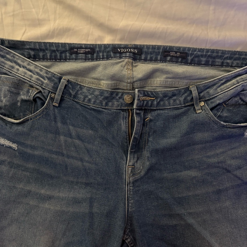 Vigoss Blue High Rise Jeans with Distressed Vintage Look